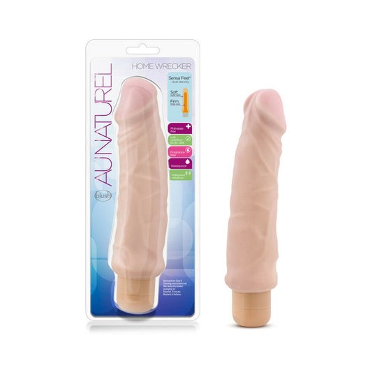 Au Naturel Home Wrecker 9.5 in. Dual Density Vibrating Dildo Beige - Red Garter