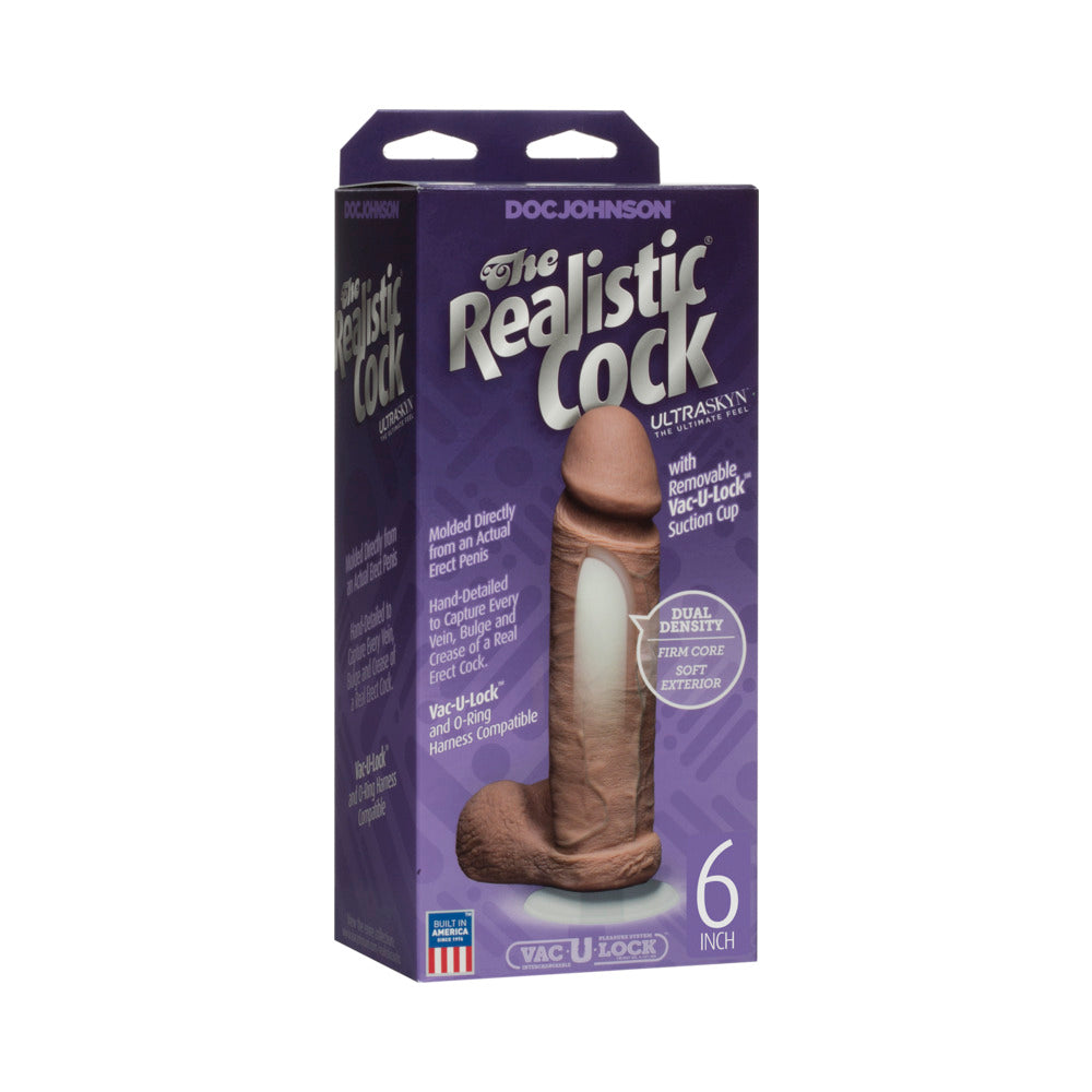 The Realistic Cock - UR3 - 6 Inch Brown - Red Garter