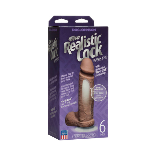The Realistic Cock - UR3 - 6 Inch Brown - Red Garter