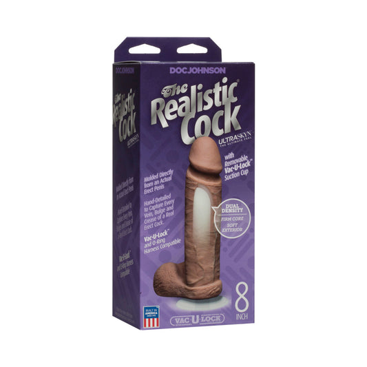 The Realistic Cock - UR3 - 8 Inch Brown - Red Garter