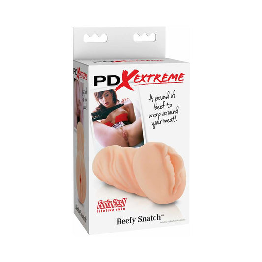 PDX Beefy Snatch Vaginal Stroker Beige - Red Garter