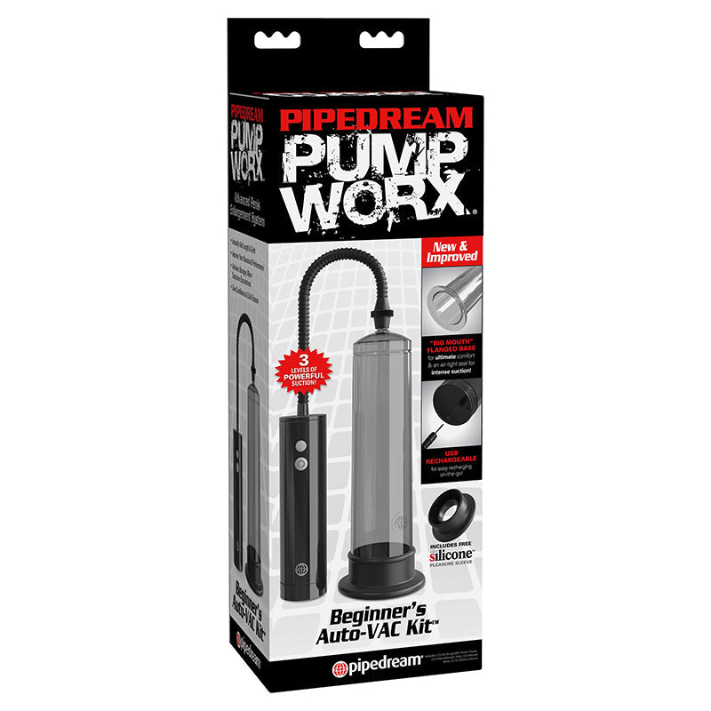 Pipedream Pump Worx Rechargeable Beginner''s Auto-VAC Kit Black - Red Garter