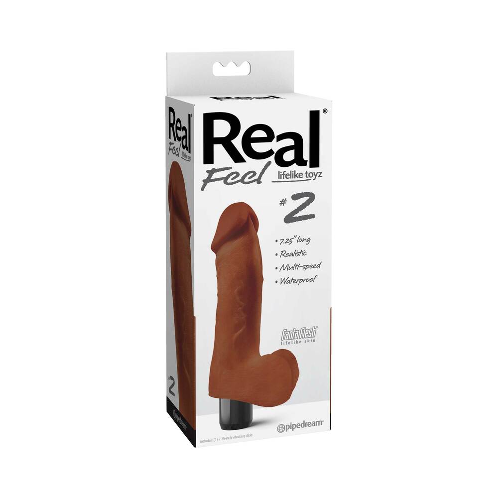 Pipedream Real Feel Lifelike Toyz No. 2 Realistic 7.25 in. Vibrating Dildo With Balls Brown - Red Garter