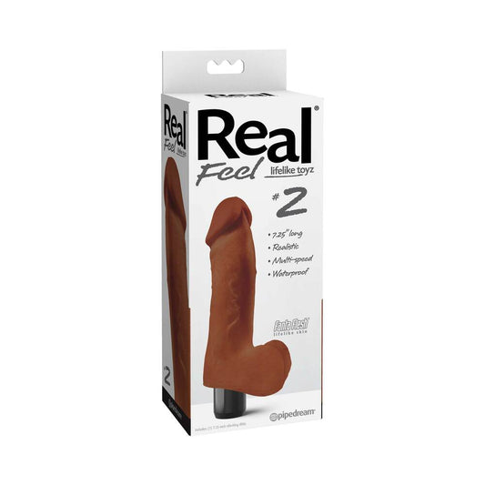 Pipedream Real Feel Lifelike Toyz No. 2 Realistic 7.25 in. Vibrating Dildo With Balls Brown - Red Garter