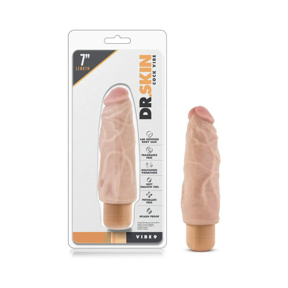 Dr. Skin Vibe 9 Realistic 7.5 in. Vibrating Dildo Beige - Red Garter