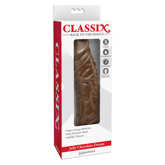 Pipedream Classix Jelly Chocolate Dream 8 in. Realistic Vibrating Dildo Brown - Red Garter