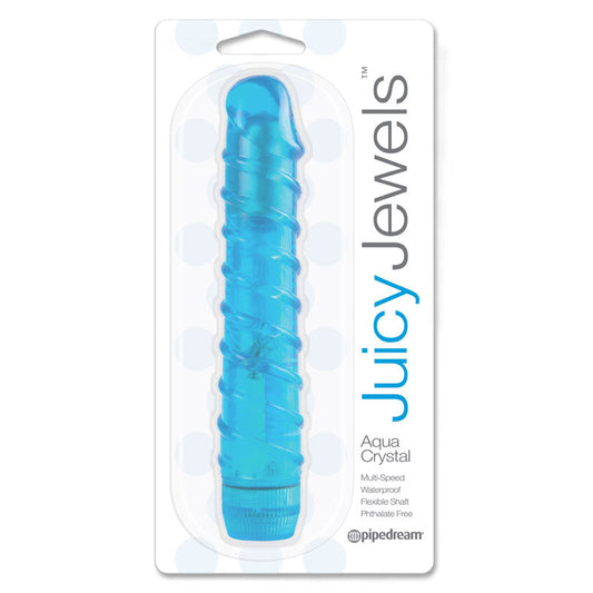 Pipedream Juicy Jewels Aqua Crystal Ribbed Semi-Realistic Vibrator Blue - Red Garter