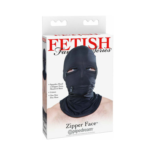 Pipedream Fetish Fantasy Series Zipper Face Hood Black - Red Garter