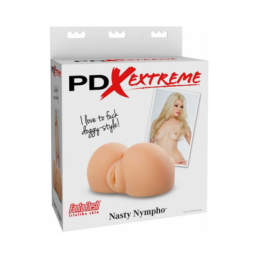 PDX Nasty Nympho Dual-Entry Masturbator Beige - Red Garter