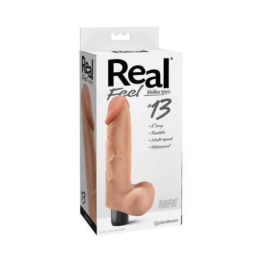 Pipedream Real Feel Lifelike Toyz No. 13 Realistic 8 in. Vibrating Dildo With Balls Beige - Red Garter
