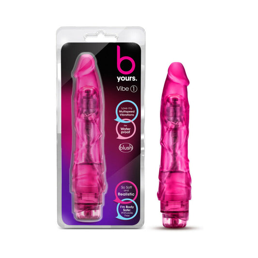 B Yours Vibe 1 Realistic 9 in. Vibrating Dildo Pink - Red Garter