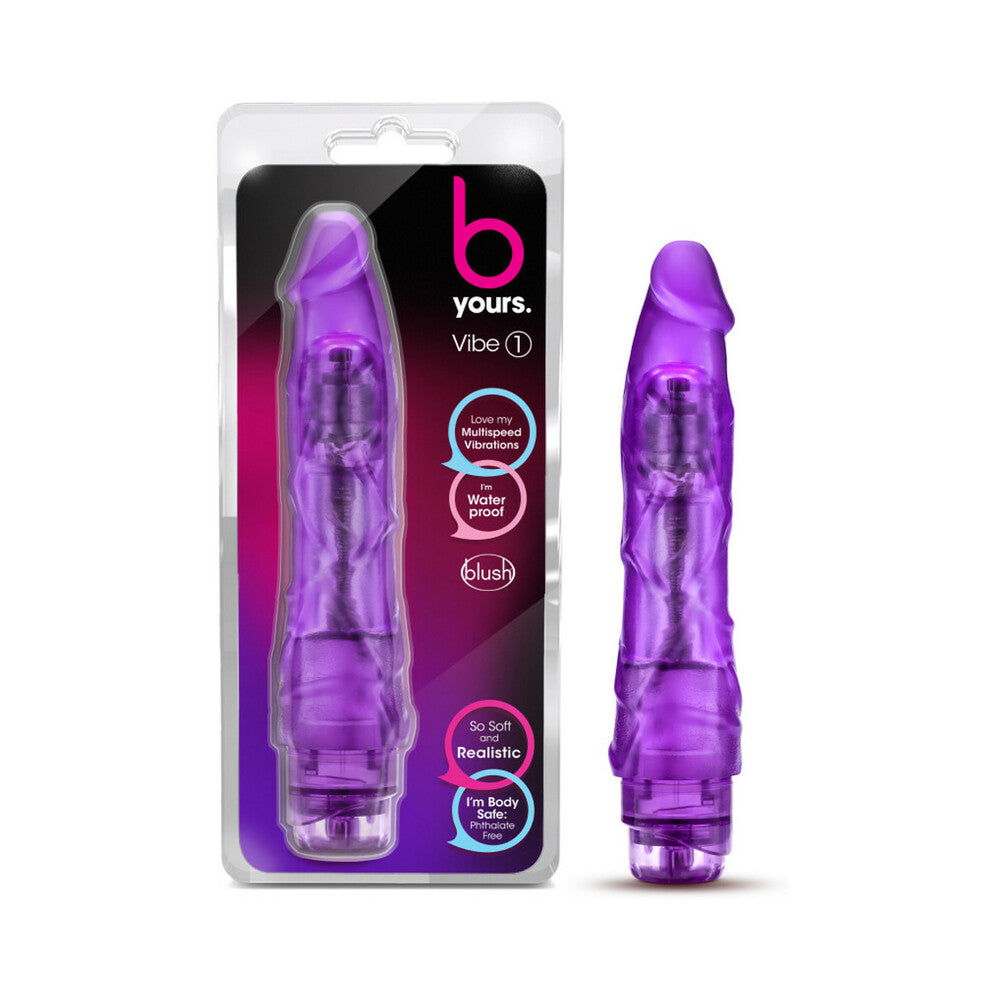 B Yours Vibe 1 Realistic 9 in. Vibrating Dildo Purple - Red Garter