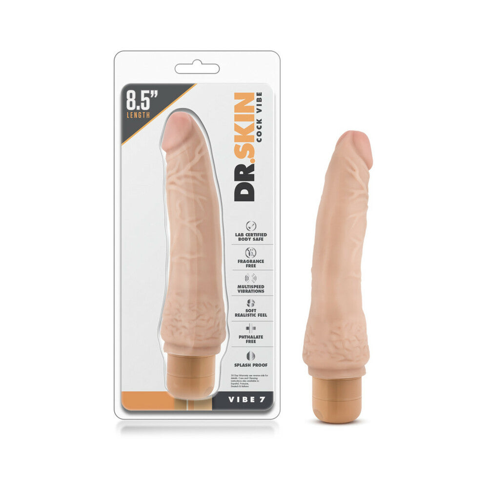 Dr. Skin Vibe 7 Realistic 8.5 in. Vibrating Dildo Beige - Red Garter