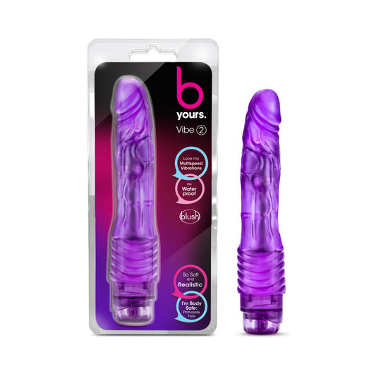 B Yours Vibe 2 Realistic 9 in. Vibrating Dildo Purple - Red Garter