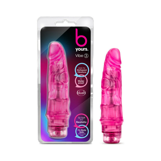 B Yours Vibe 3 Realistic 7.75 in. Vibrating Dildo Pink - Red Garter