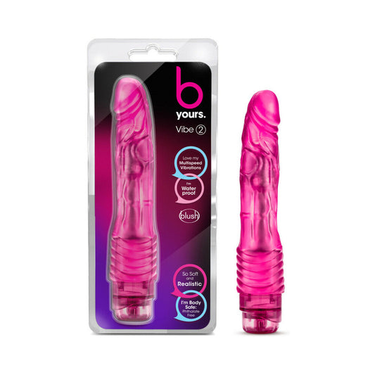 B Yours Vibe 2 Realistic 9 in. Vibrating Dildo Pink - Red Garter