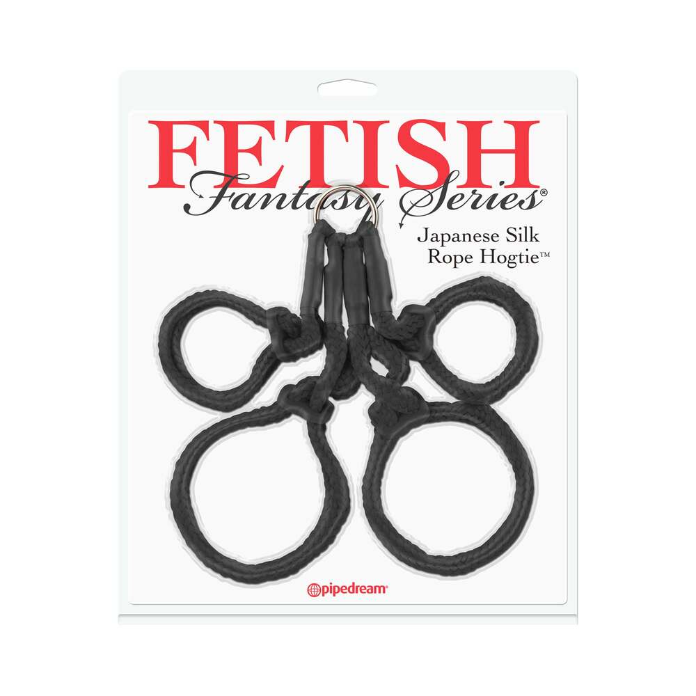 Pipedream Fetish Fantasy Series Japanese Silk Rope Hogtie Black - Red Garter