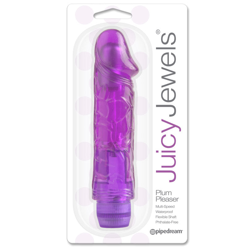 Pipedream Juicy Jewels Plum Pleaser Flexible Realistic Vibrator Purple - Red Garter
