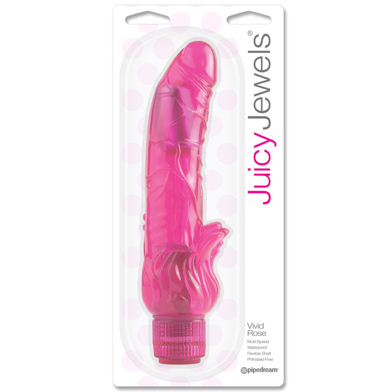 Pipedream Juicy Jewels Vivid Rose Flexible Curved Semi-Realistic Vibrator Pink - Red Garter