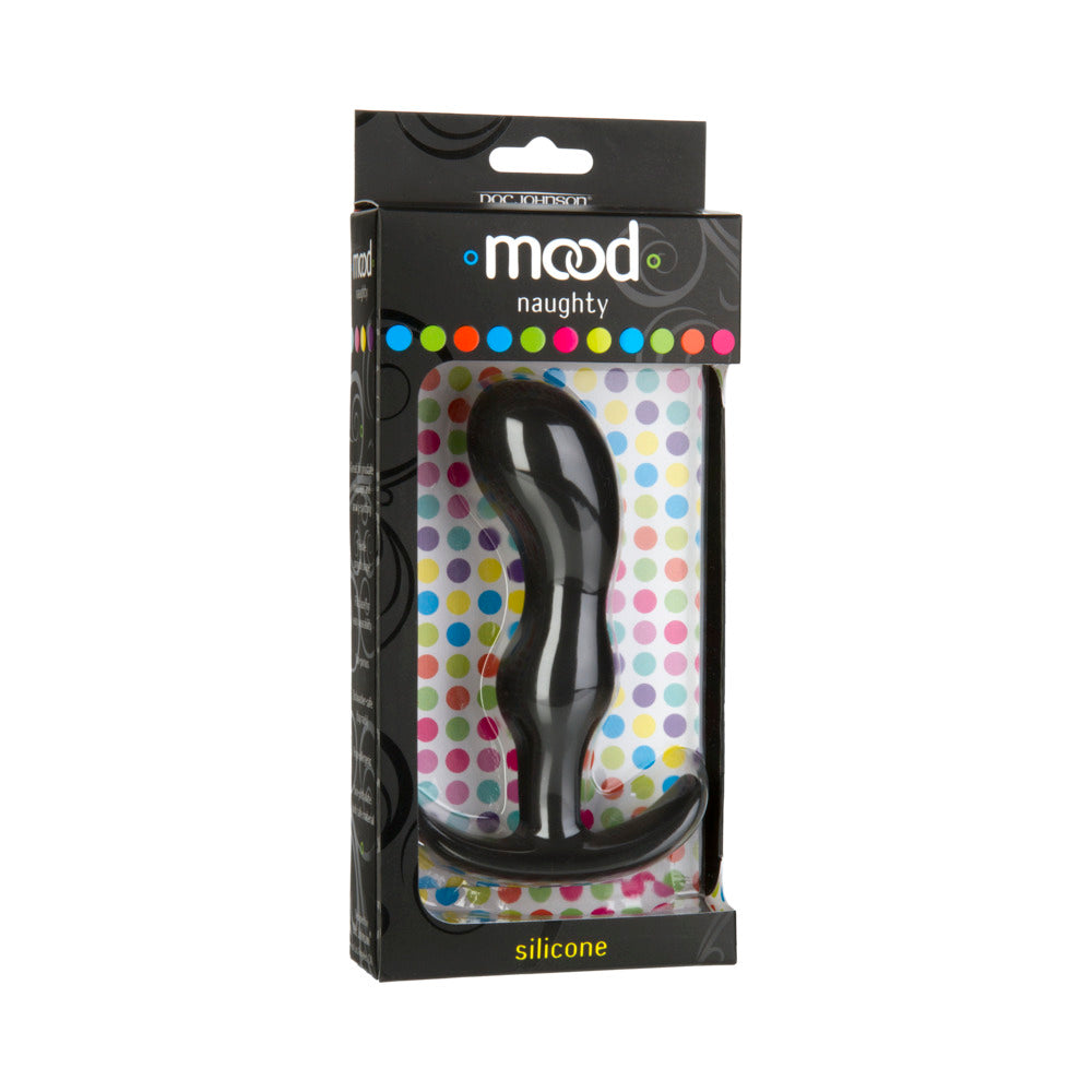 Mood - Naughty 2 - Large Black Silicone Butt Plug - Red Garter