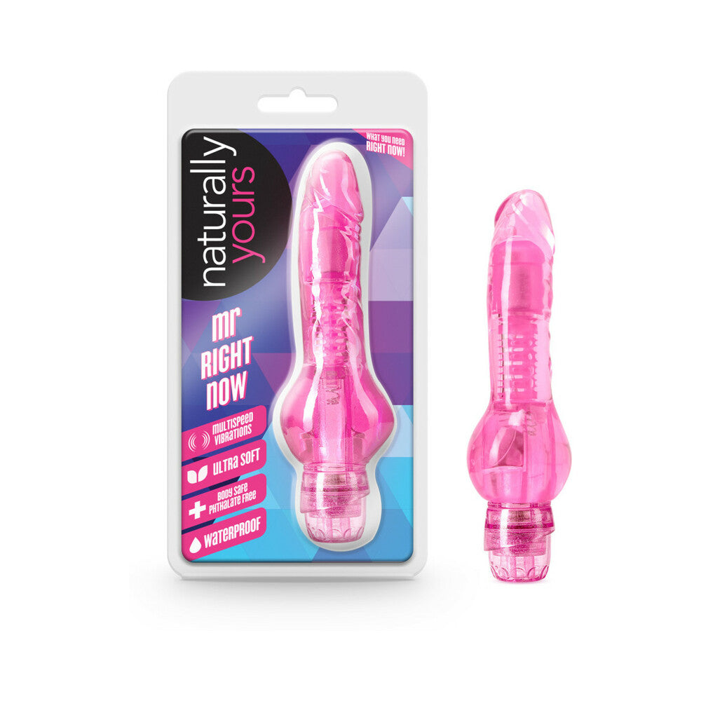 Naturally Yours Mr. Right Now Realistic 6.5 in. Vibrating Dildo Pink - Red Garter
