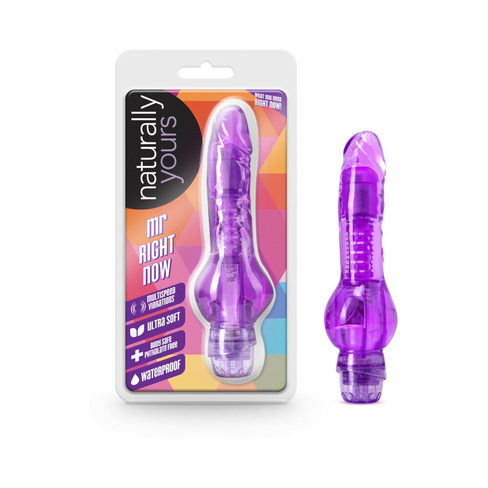 Naturally Yours Mr. Right Now 6.5 in. Vibrating Dildo Purple - Red Garter