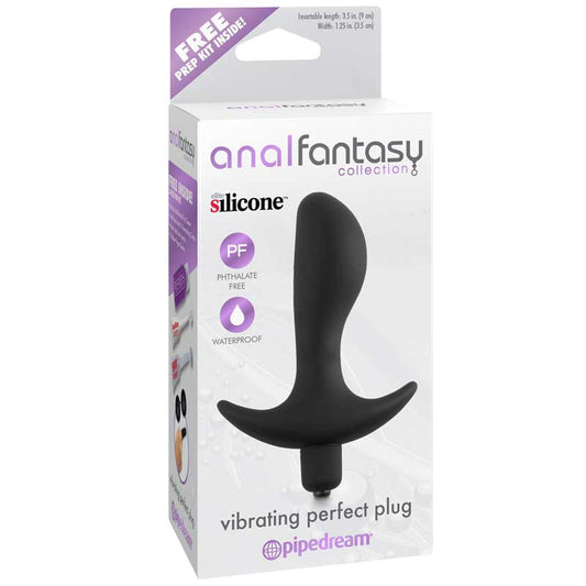 Pipedream Anal Fantasy Collection Silicone Vibrating Perfect Plug Black - Red Garter