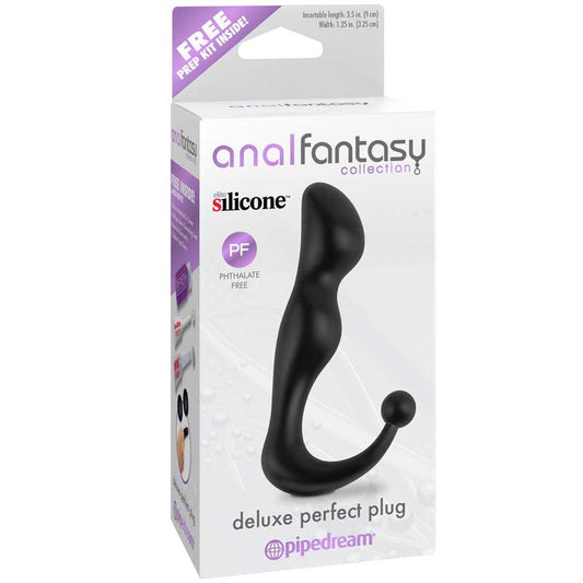 Pipedream Anal Fantasy Collection Silicone Deluxe Perfect Plug Black - Red Garter