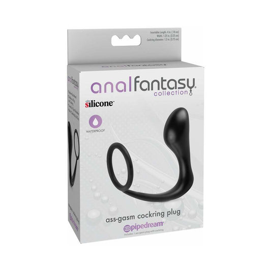 Pipedream Anal Fantasy Collection Silicone Ass-Gasm Cockring Plug Black - Red Garter