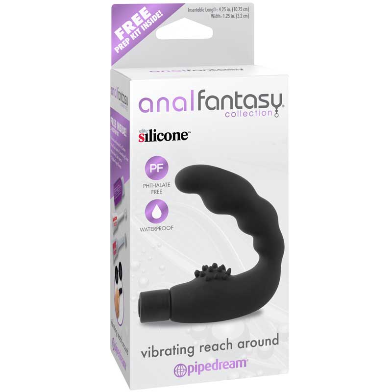 Pipedream Anal Fantasy Collection Silicone Vibrating Reach Around Prostate Massager Black - Red Garter