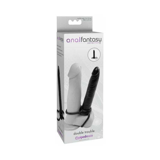 Pipedream Anal Fantasy Collection Double Trouble 6 in. Dual-Entry Strap-On Dildo Black - Red Garter