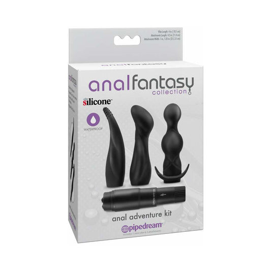 Pipedream Anal Fantasy Collection 4-Piece Silicone Anal Adventure Kit Black - Red Garter