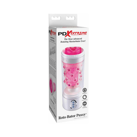 PDX Roto-Bator Pussy Rotating Masturbator Clear/Pink - Red Garter