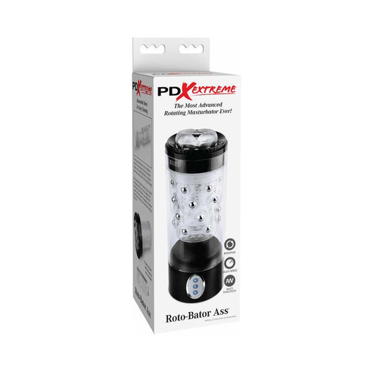 PDX Roto-Bator Ass Rotating Masturbator Clear/Black - Red Garter