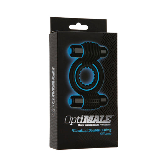 OptiMALE – Vibrating Double C-Ring Black - Red Garter