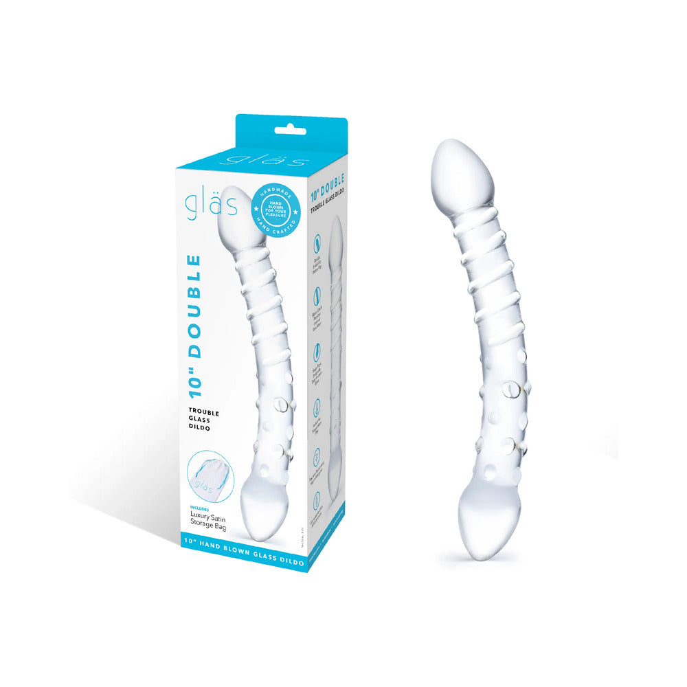 Glas 10 in. Double Trouble Glass Dildo - Red Garter