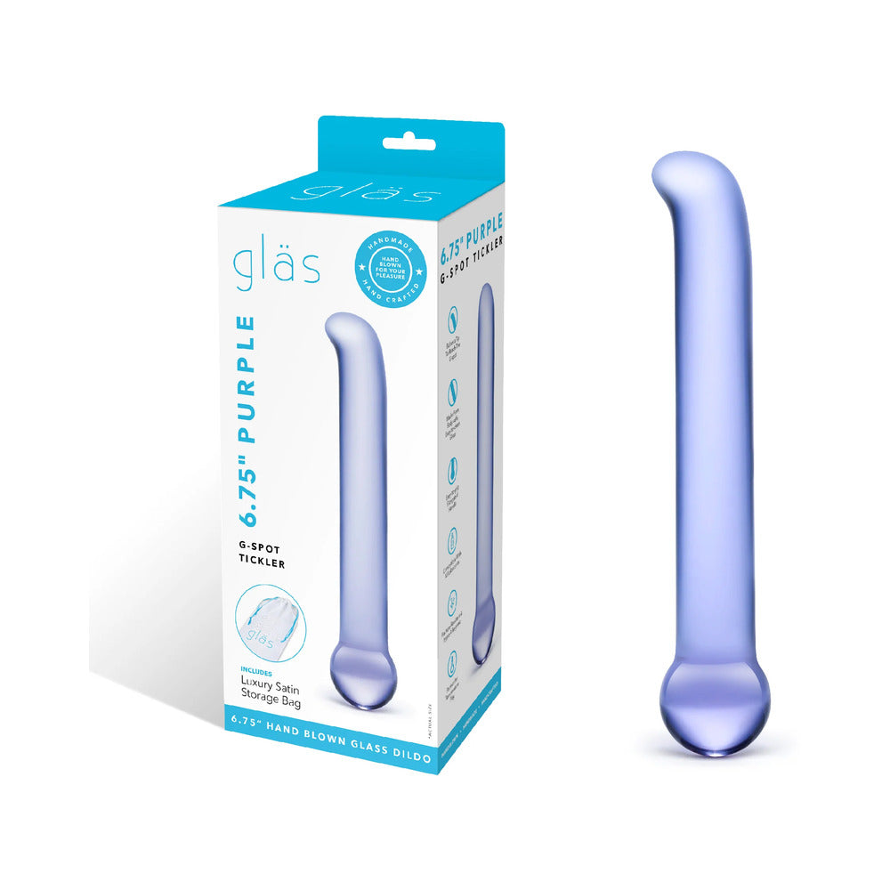 Glas 6.75 in. Purple G-Spot Tickler Glass Dildo - Red Garter