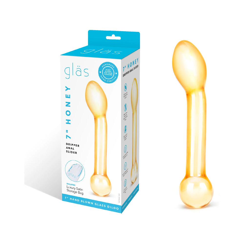 Glas 7 in. Honey Dripper Anal Slider Prostate Stimulating Glass Dildo - Red Garter