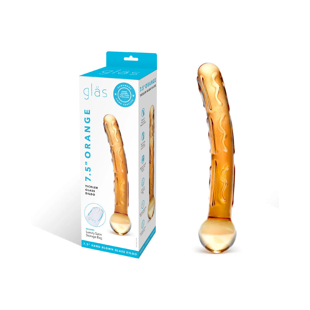 Glas 7.5 in. Orange Tickler Glass Dildo - Red Garter