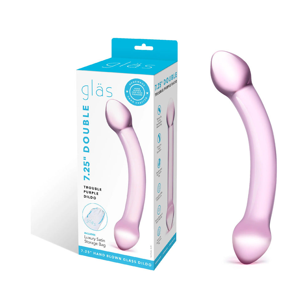 Glas 7.25 in. Double Trouble Purple Glass Dildo - Red Garter