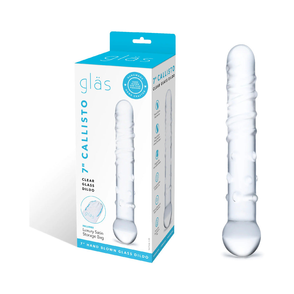 Glas 7 in. Callisto Clear Glass Dildo - Red Garter