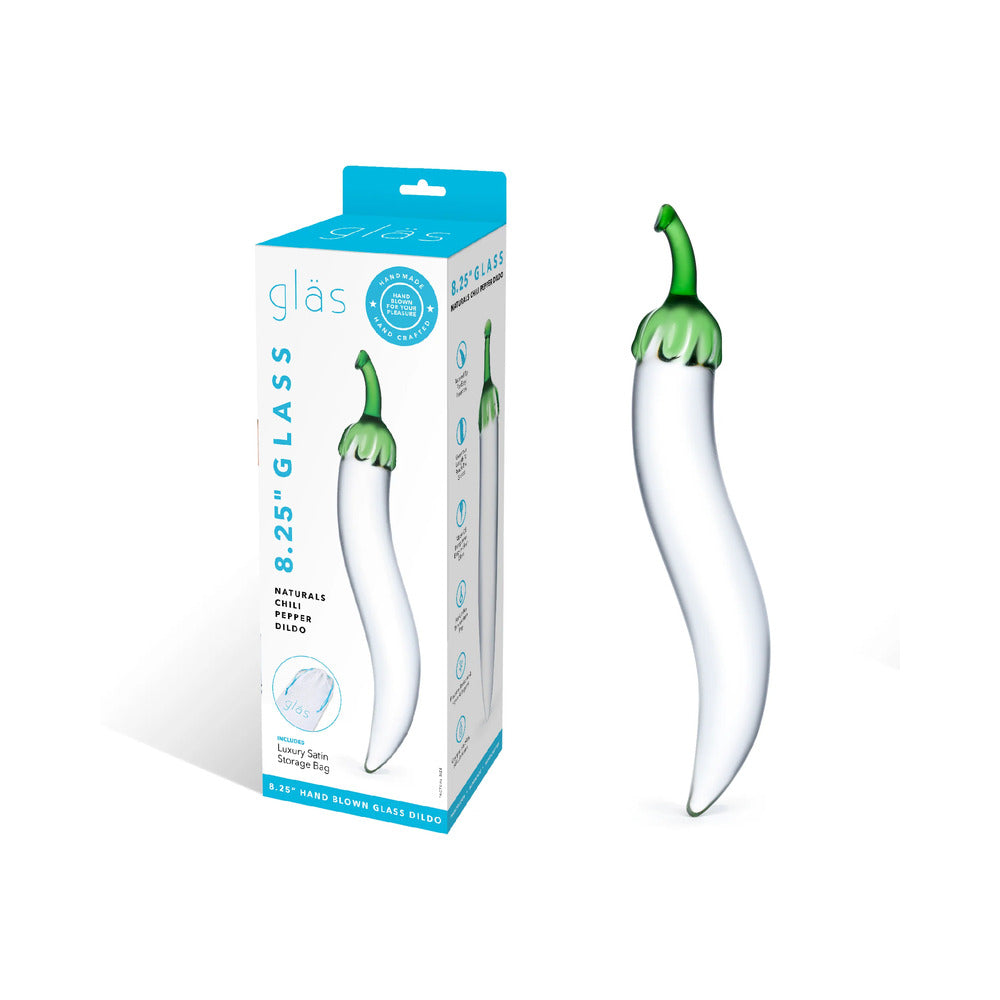 Glas 8.25 in. Glass Naturals Chili Pepper Dildo - Red Garter