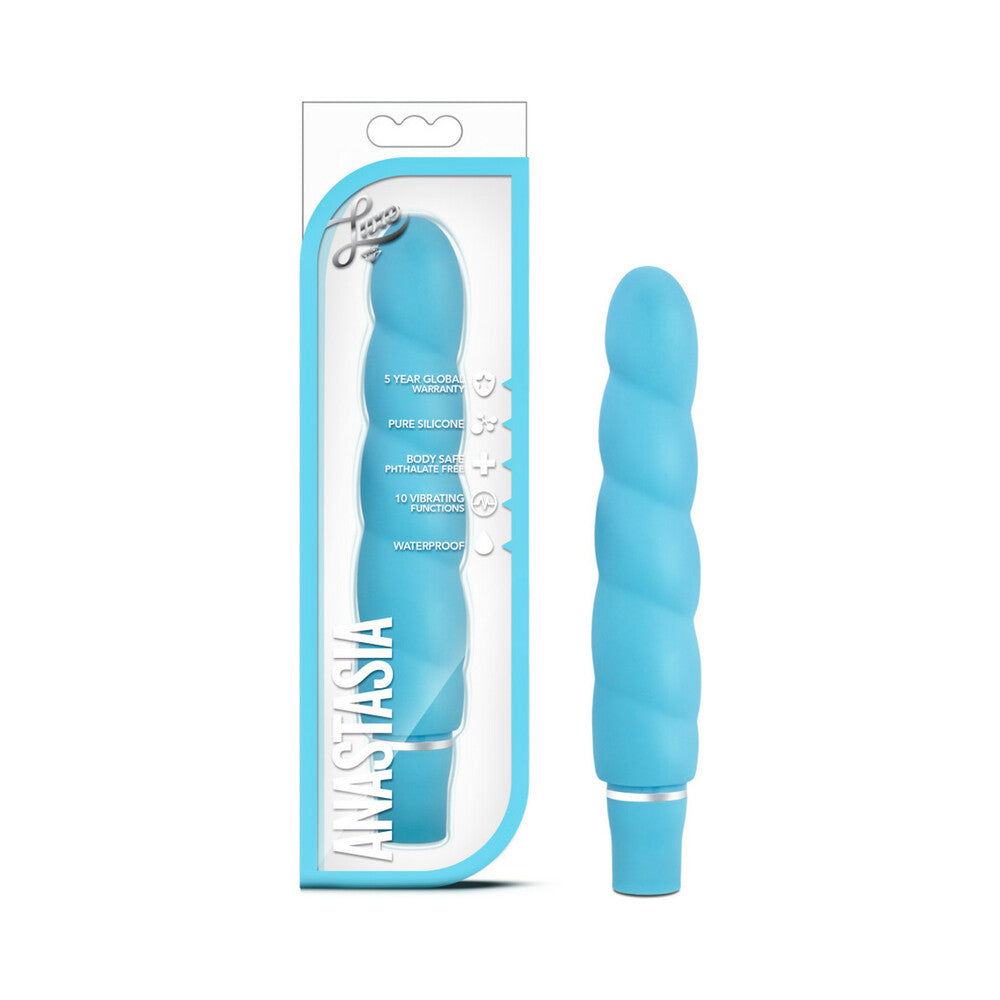 Blush Luxe Anastasia Silicone Slimline Vibrator Aqua - Red Garter
