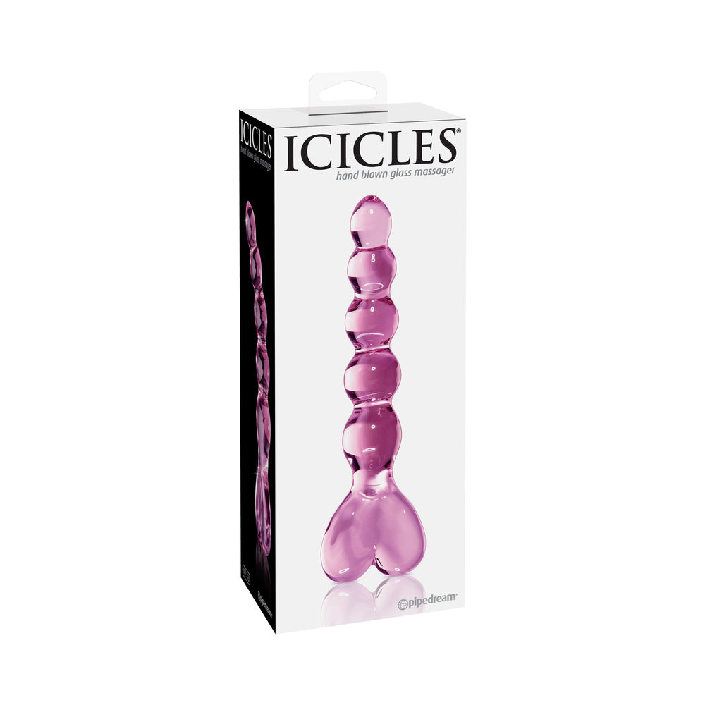 Icicles No. 43 Glass Massager with Heart-Shaped Handle Pink - Red Garter