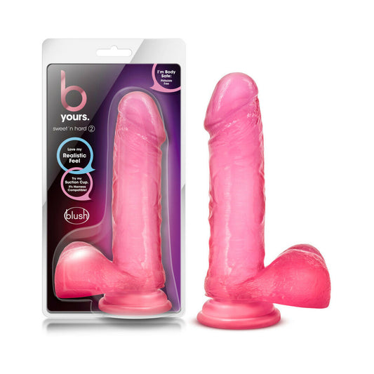 B Yours Sweet ''n Hard 2 Realistic 7.75 in. Dildo with Balls Pink - Red Garter