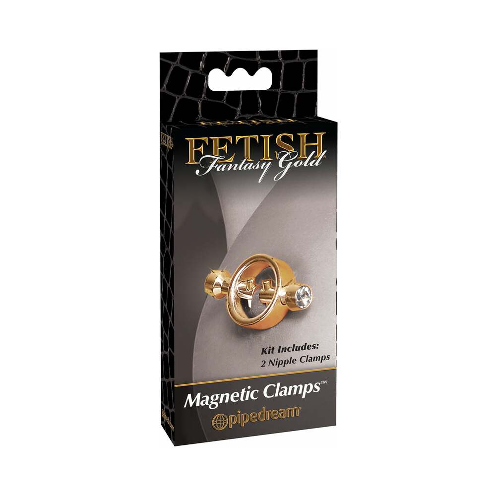 Pipedream Fetish Fantasy Gold Magnetic Nipple Clamps Gold - Red Garter