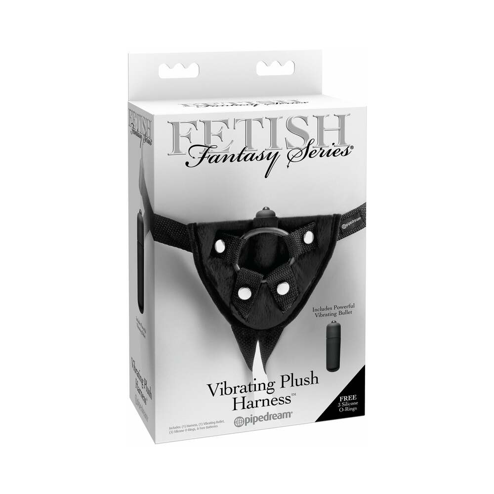 Pipedream Fetish Fantasy Series Adjustable Vibrating Plush Harness Black - Red Garter