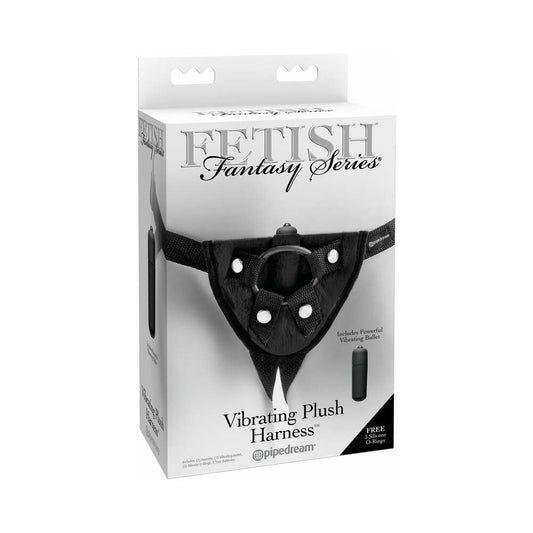 Pipedream Fetish Fantasy Series Adjustable Vibrating Plush Harness Black - Red Garter