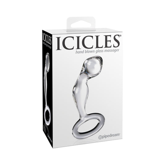 Pipedream Icicles No. 46 Glass Prostate Massager 3.5 in. Clear - Red Garter
