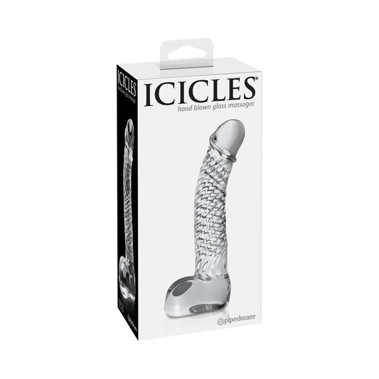 Pipedream Icicles No. 61 Curved Textured 6.5 in. Glass Dildo Clear - Red Garter